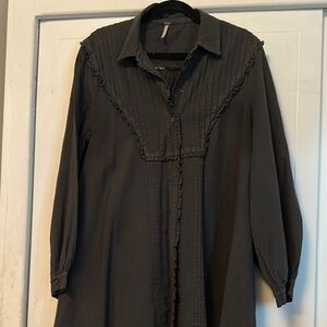 Free People Washed Black Long Sleeve Pleated Tunic Dress/Shirt